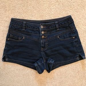 Rue 21 High Waist Denim Shorts Womens Size 3 Button Fly Stretch Dark Wash